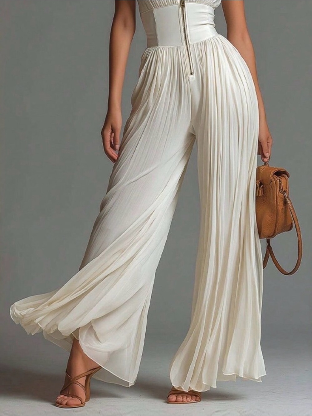 Milky Elegant Women's Palazzo
Jumpsuit High Neck Pleated Wide
Leg - Picture 3 of 4